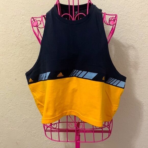 Adidas blue and yellow crop top tank large - Picture 3 of 16